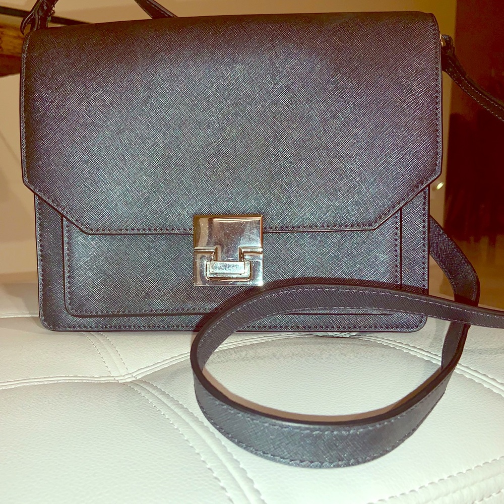 Blue metallic flap shoulder bag